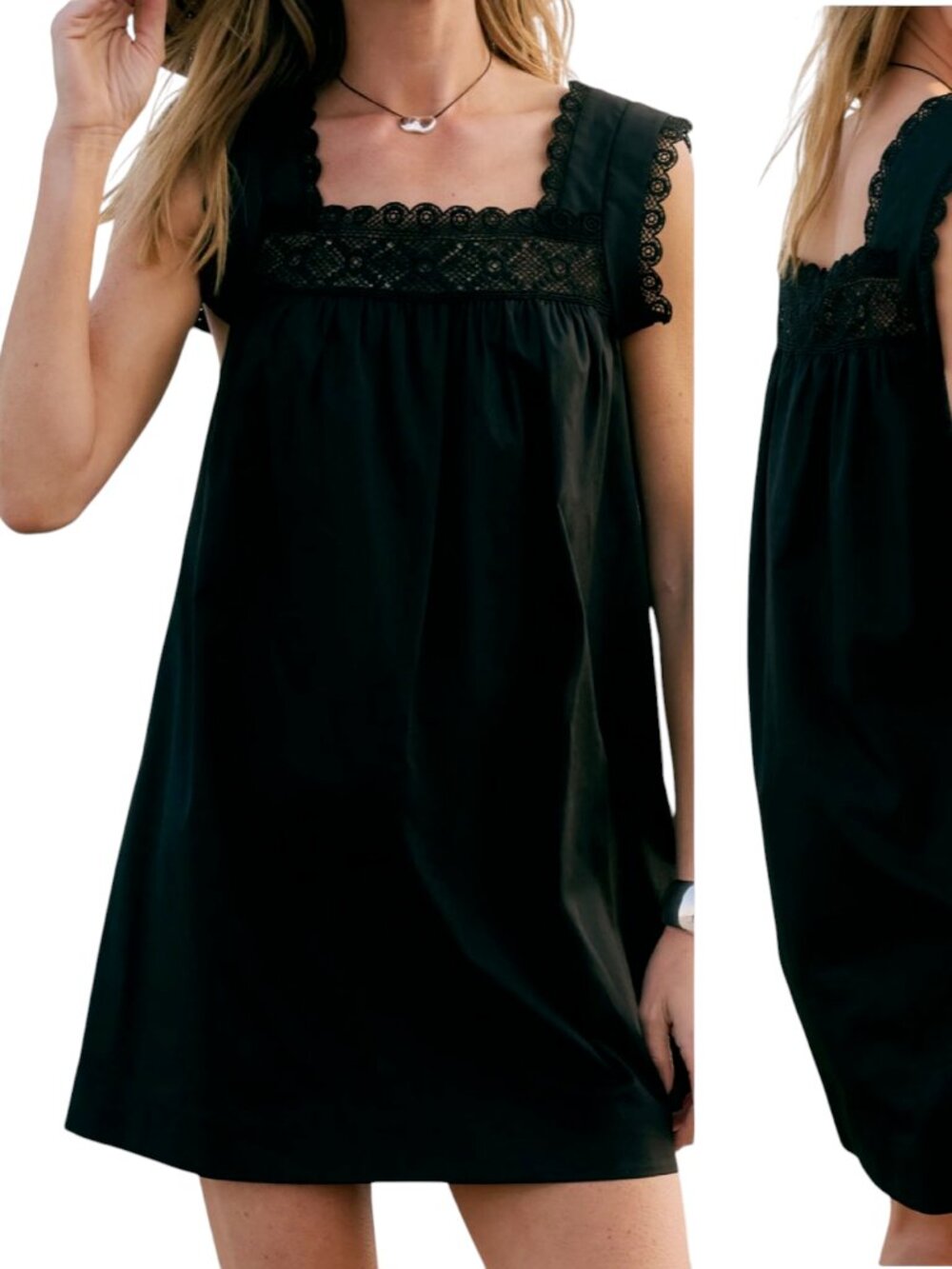 Sorella Tammy Black Cotton Lace Trim Mini Dress NWT Medium
